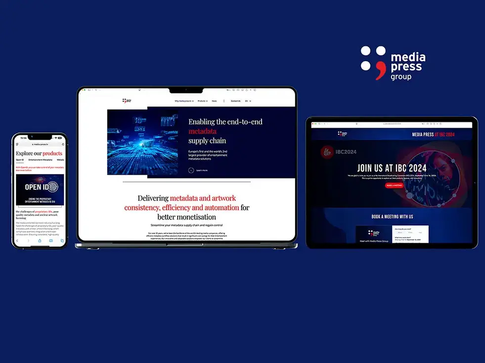 Mockup van de website van Media Press Group