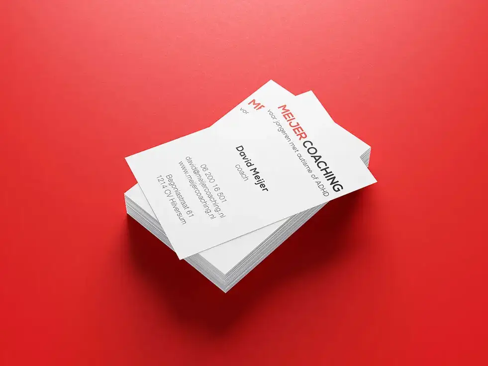 Stapel visitekaartjes van Meijer Coaching